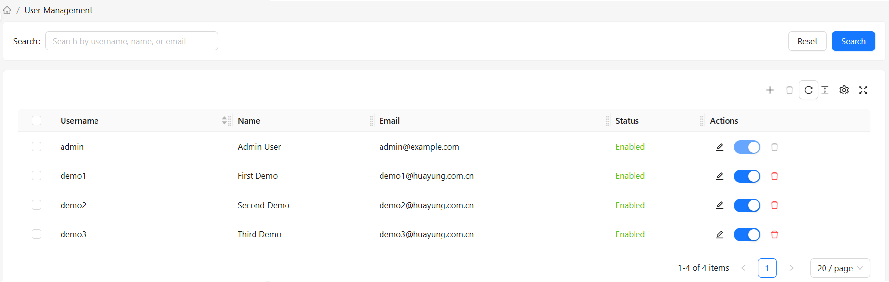 User Management Main Interface